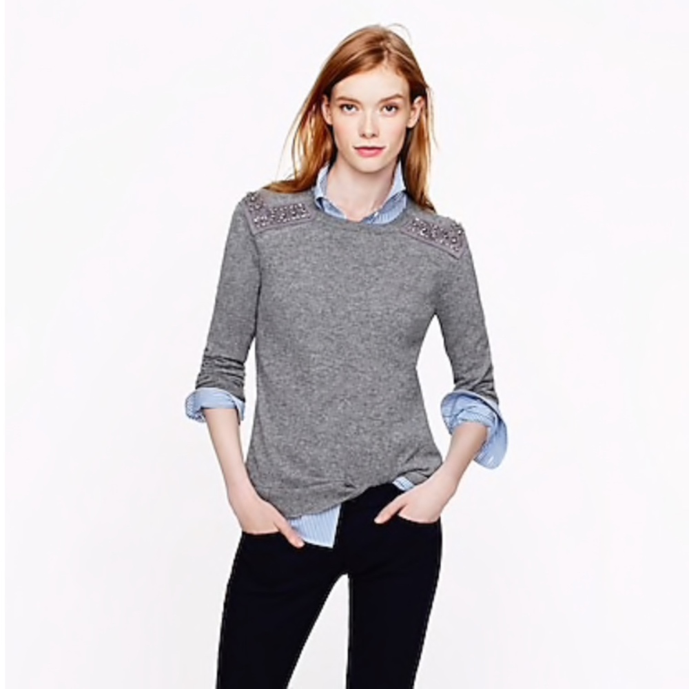 J. Crew Jeweled-Shoulder Sweater